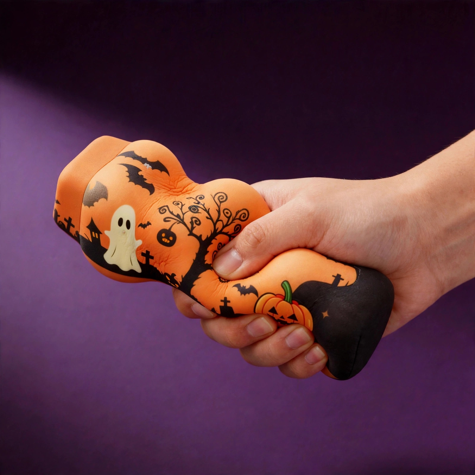 Hand squeezing the Halloween butter squishy soft foam