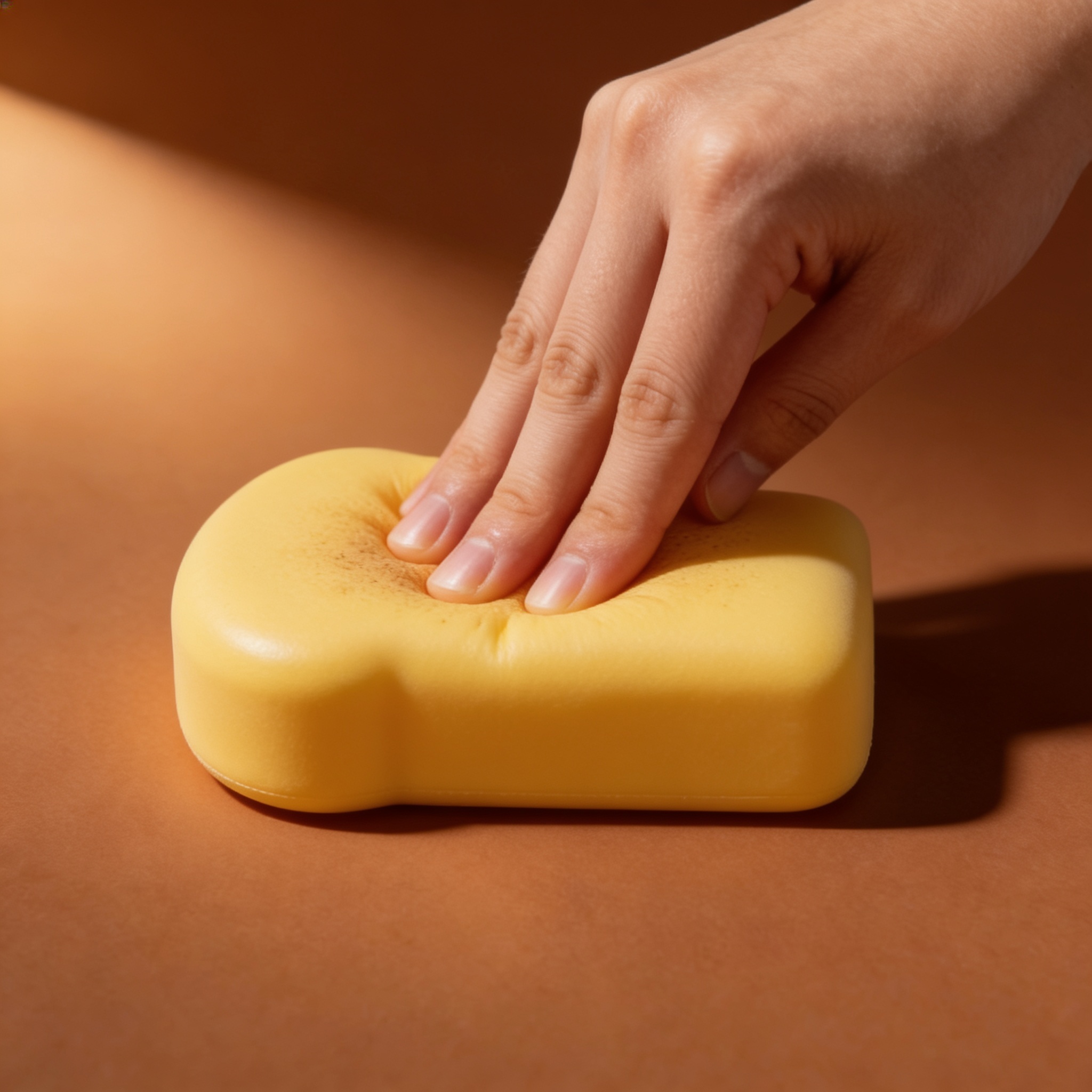 Hand squeezing the Toast slice squishy soft foam
