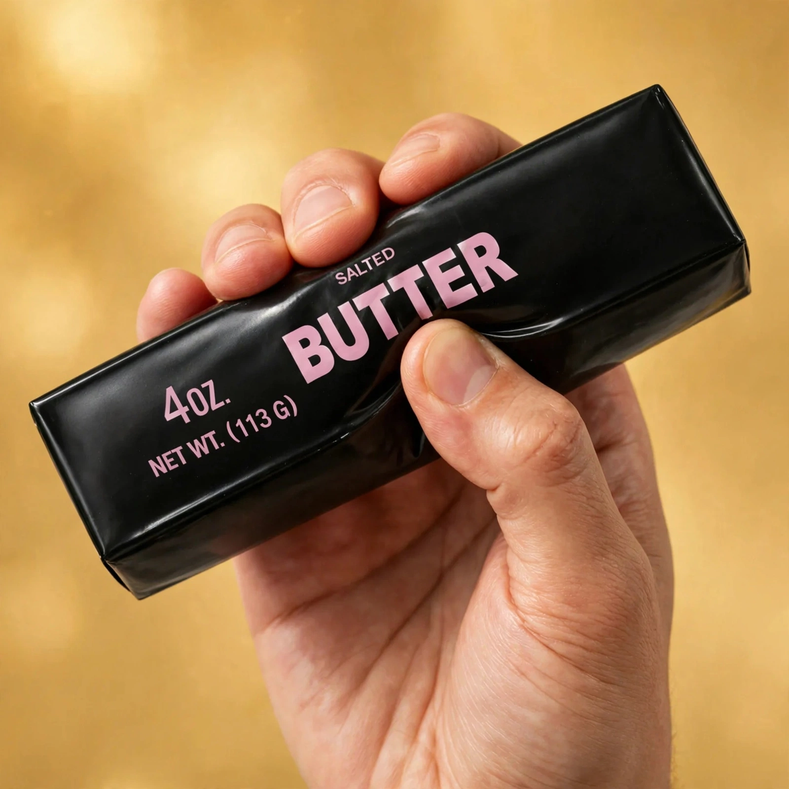 Hand squeezing the black butter squishy showing its soft slow-rise foam