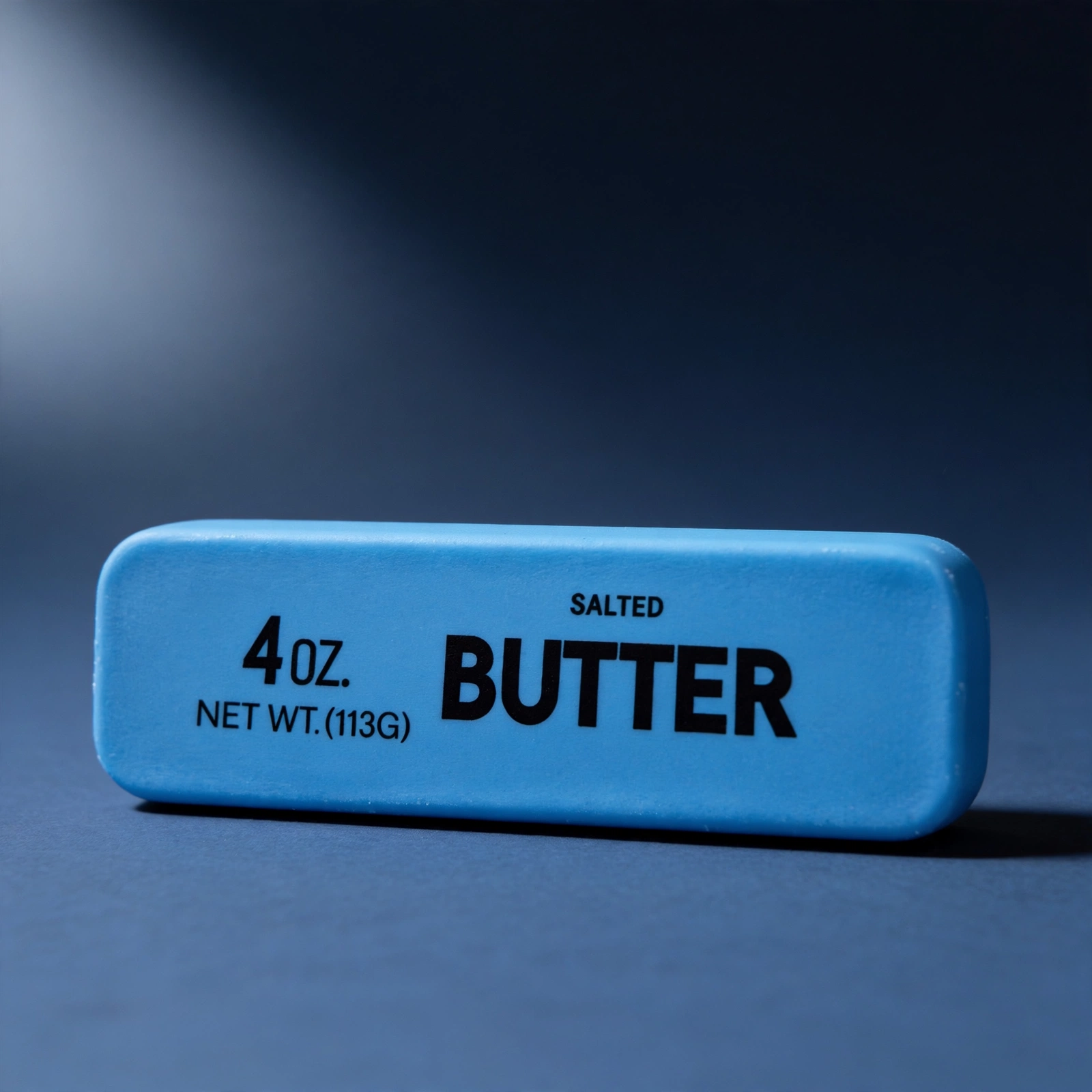 Close-up of the blue butter squishy 4oz matte foam and black print
