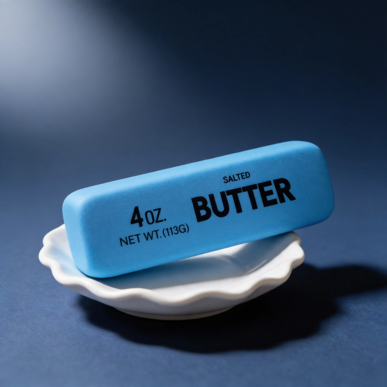 Blue butter squishy 4oz - azure blue butter stick squishy with black print