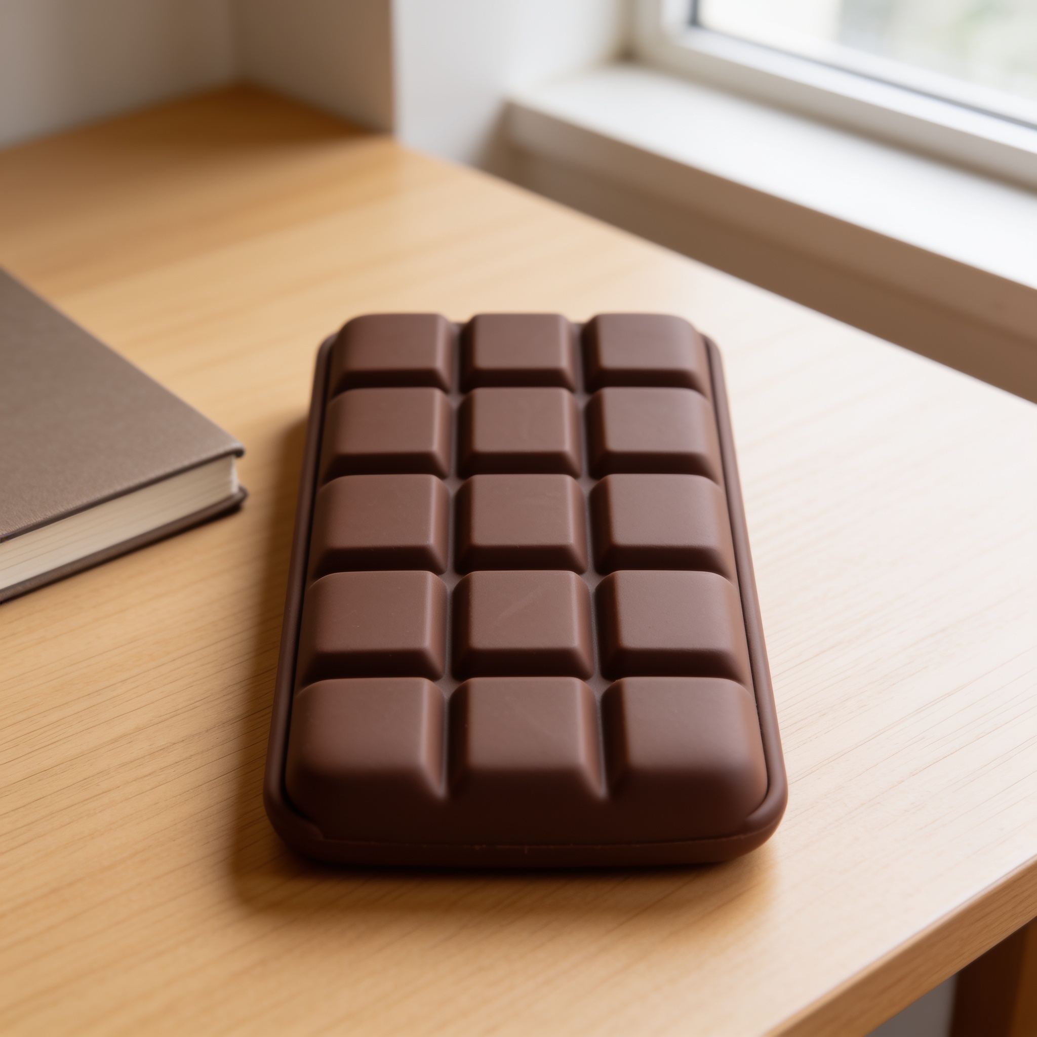 Chocolate bar squishy in a warm daylight scene