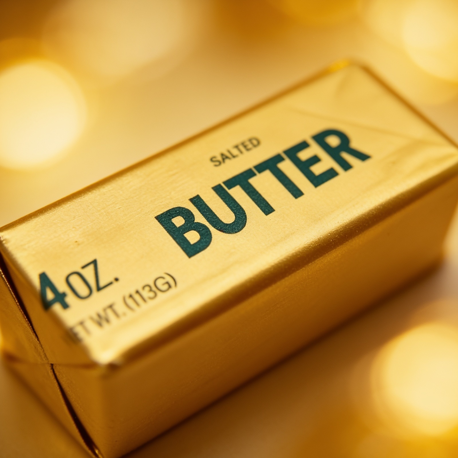 Close-up of the golden butter squishy metallic wrap and teal print