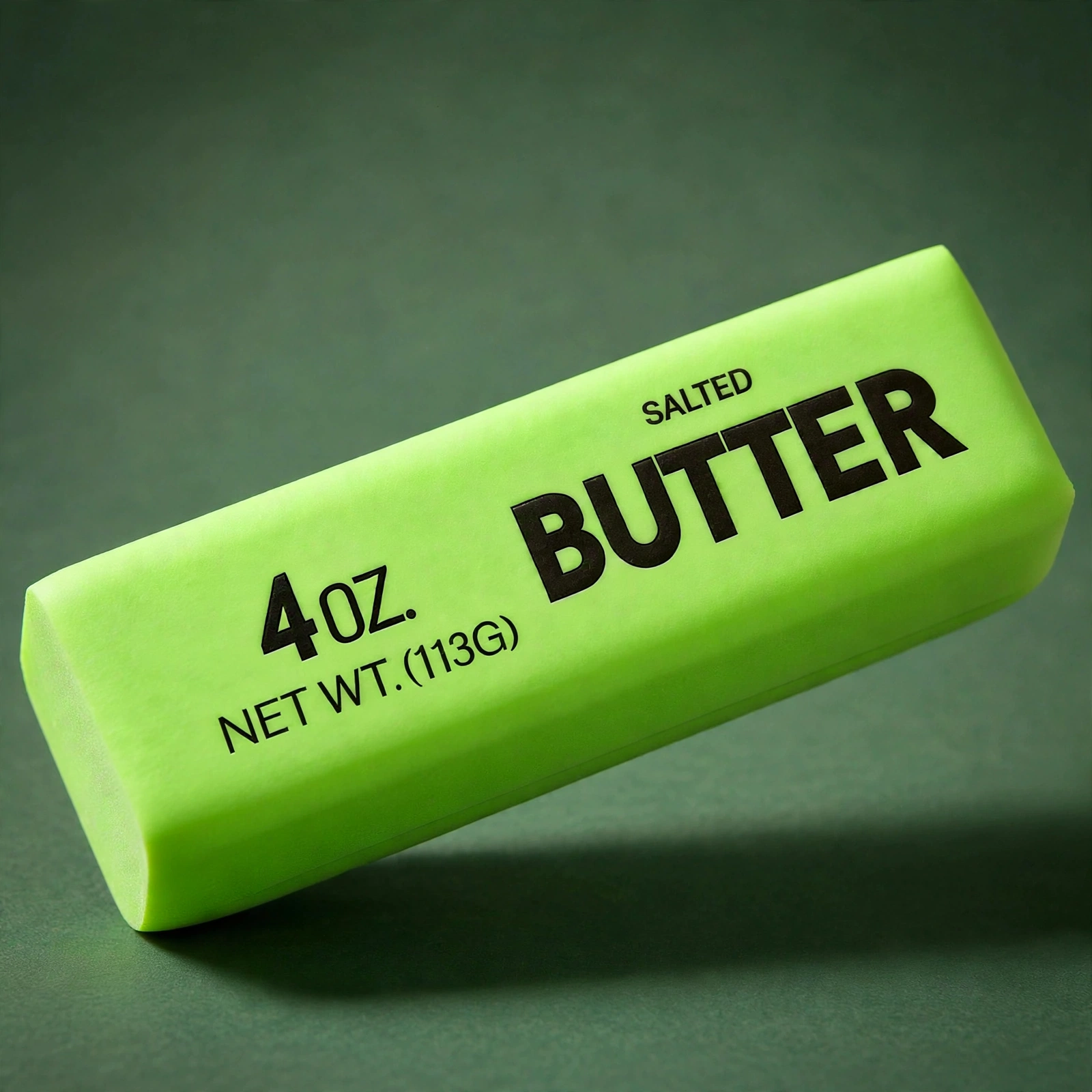 Close-up of the green butter squishy matte foam and black print
