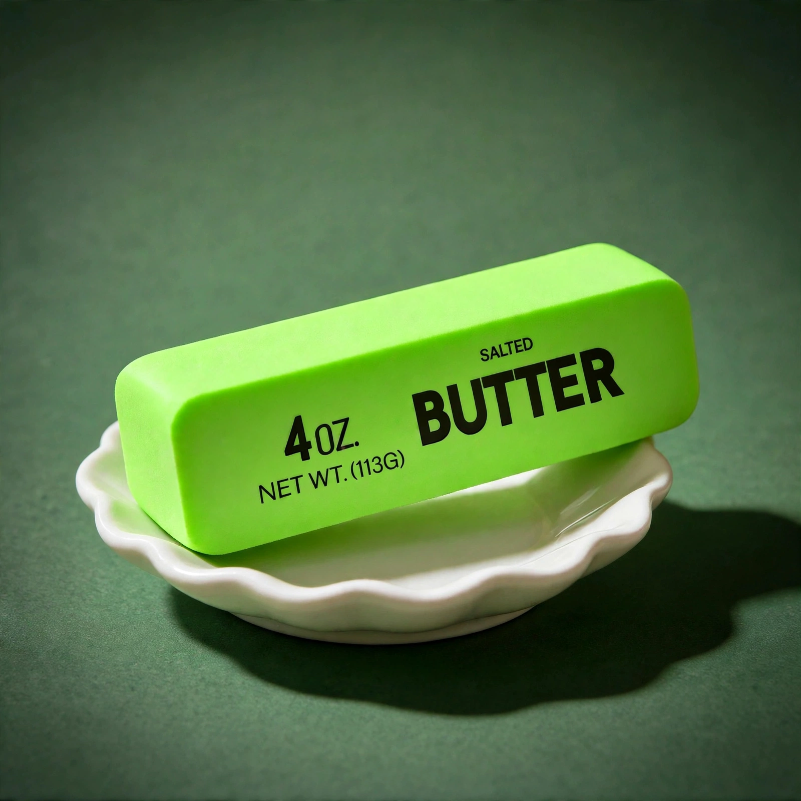 Green butter squishy - lime green butter stick squishy with black print