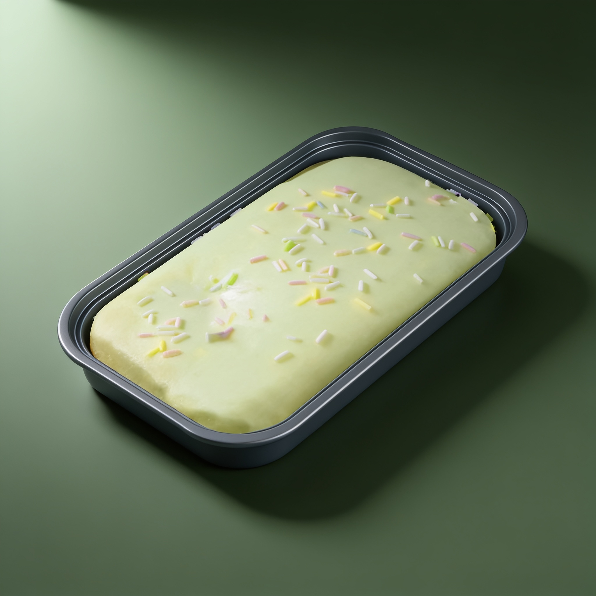 Green grape cake squishy in its tray with colorful sprinkles