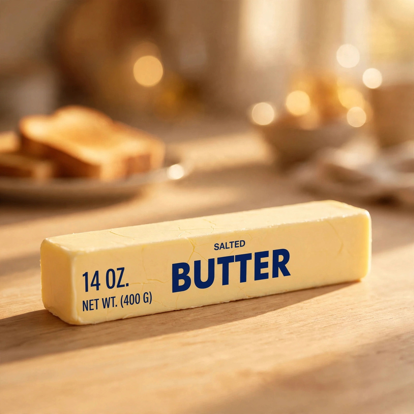 Jumbo butter squishy 14oz on a breakfast table in warm morning light
