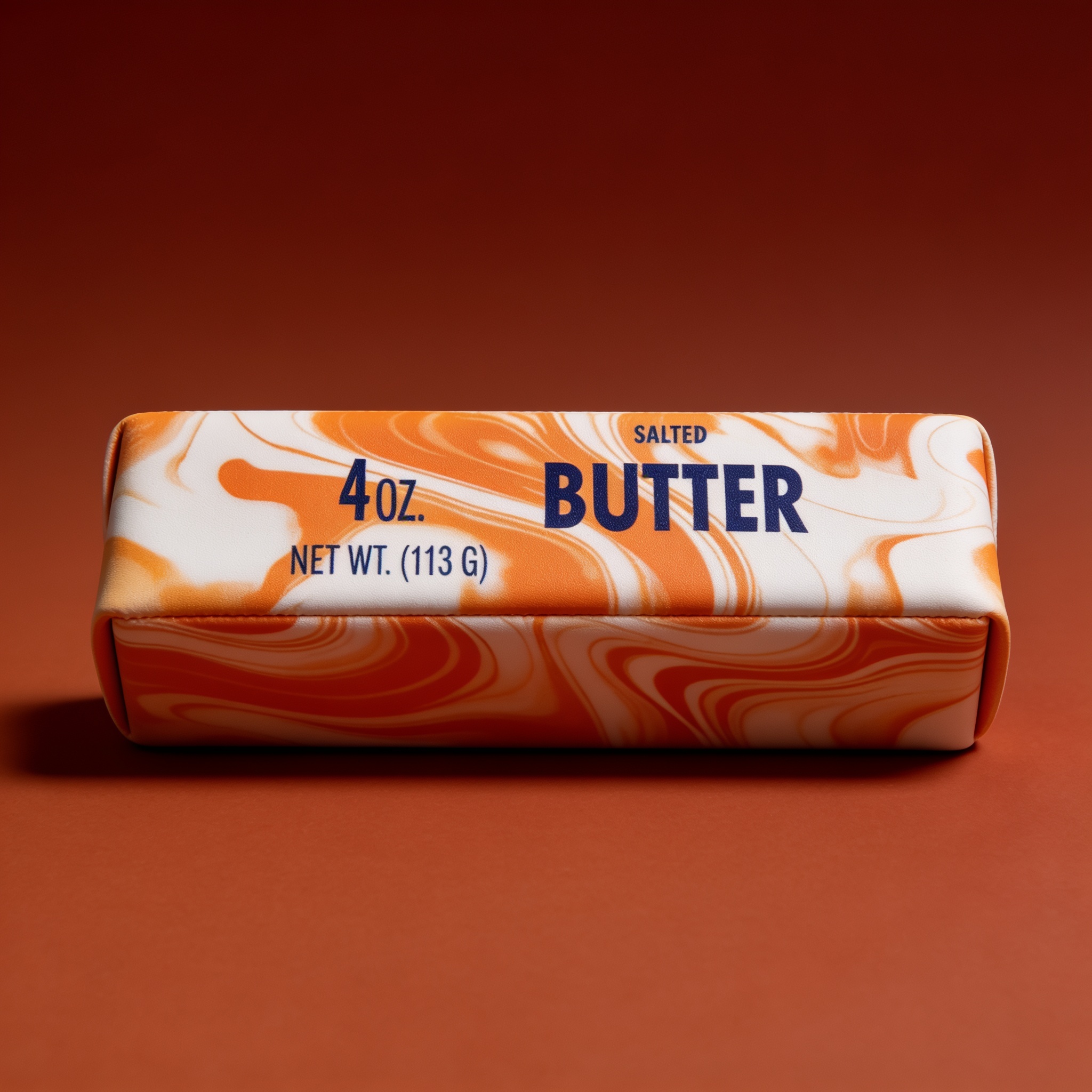 Close-up of the Orange marble butter squishy 4oz swirl and matte foam