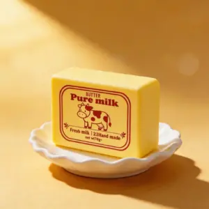 Pure cow milk butter squishy - yellow butter block with retro cow label