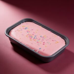 Strawberry cake squishy in its tray - pink sprinkled cake squishy