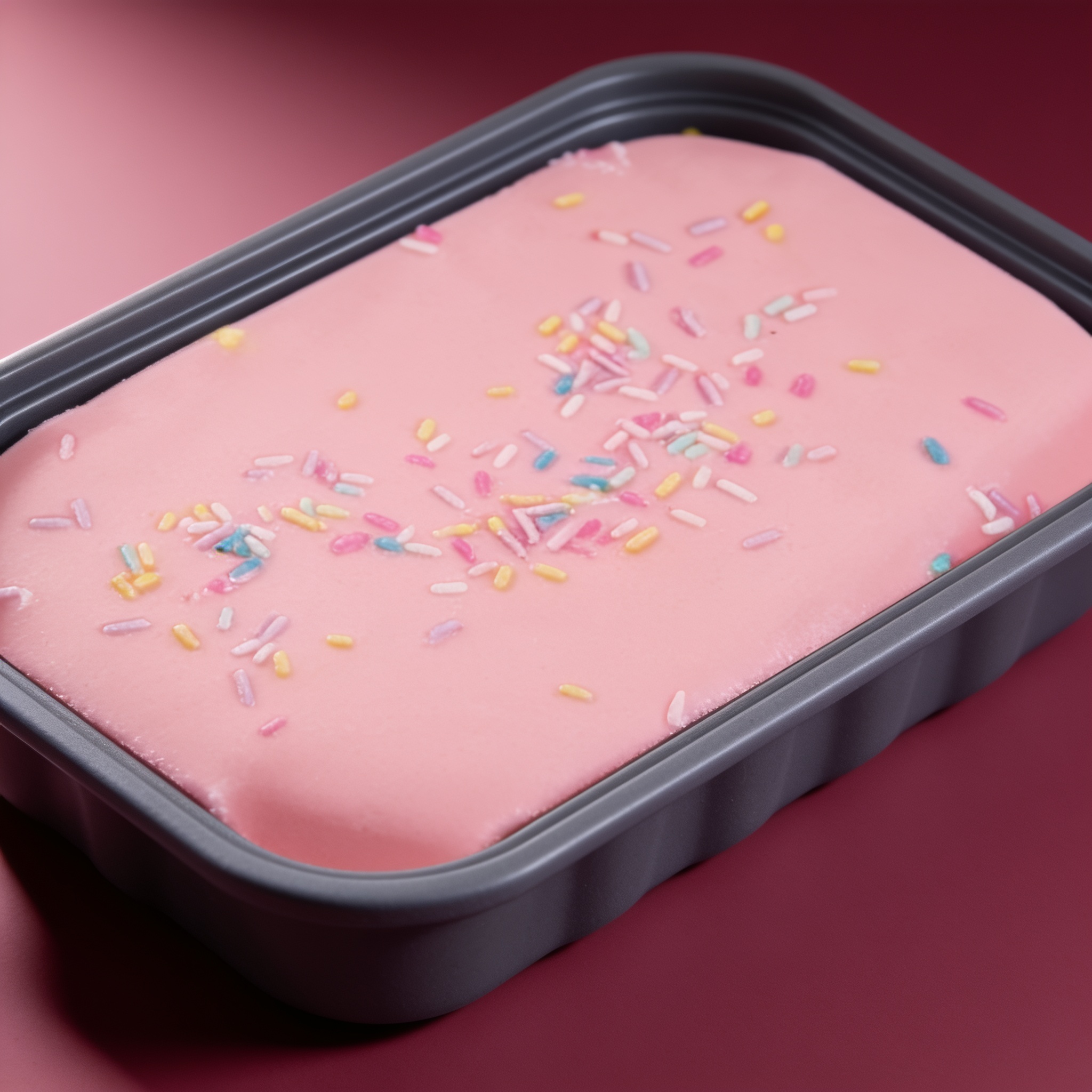 Close-up of the strawberry cake squishy sprinkles and tray rim