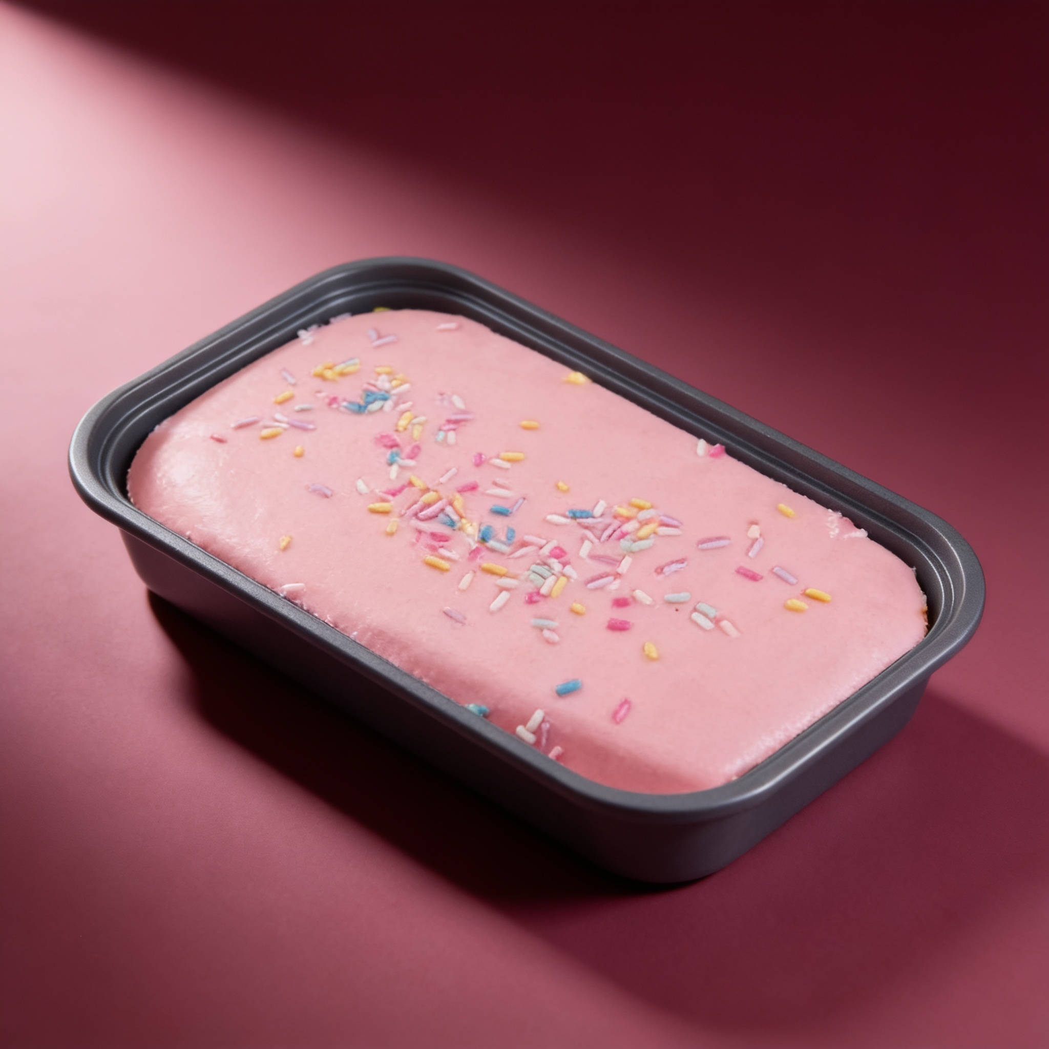 Strawberry cake squishy in its tray - pink sprinkled cake squishy