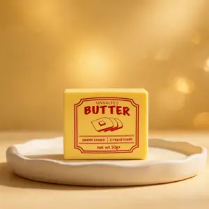 Unsalted butter squishy - mini yellow butter block with retro red label