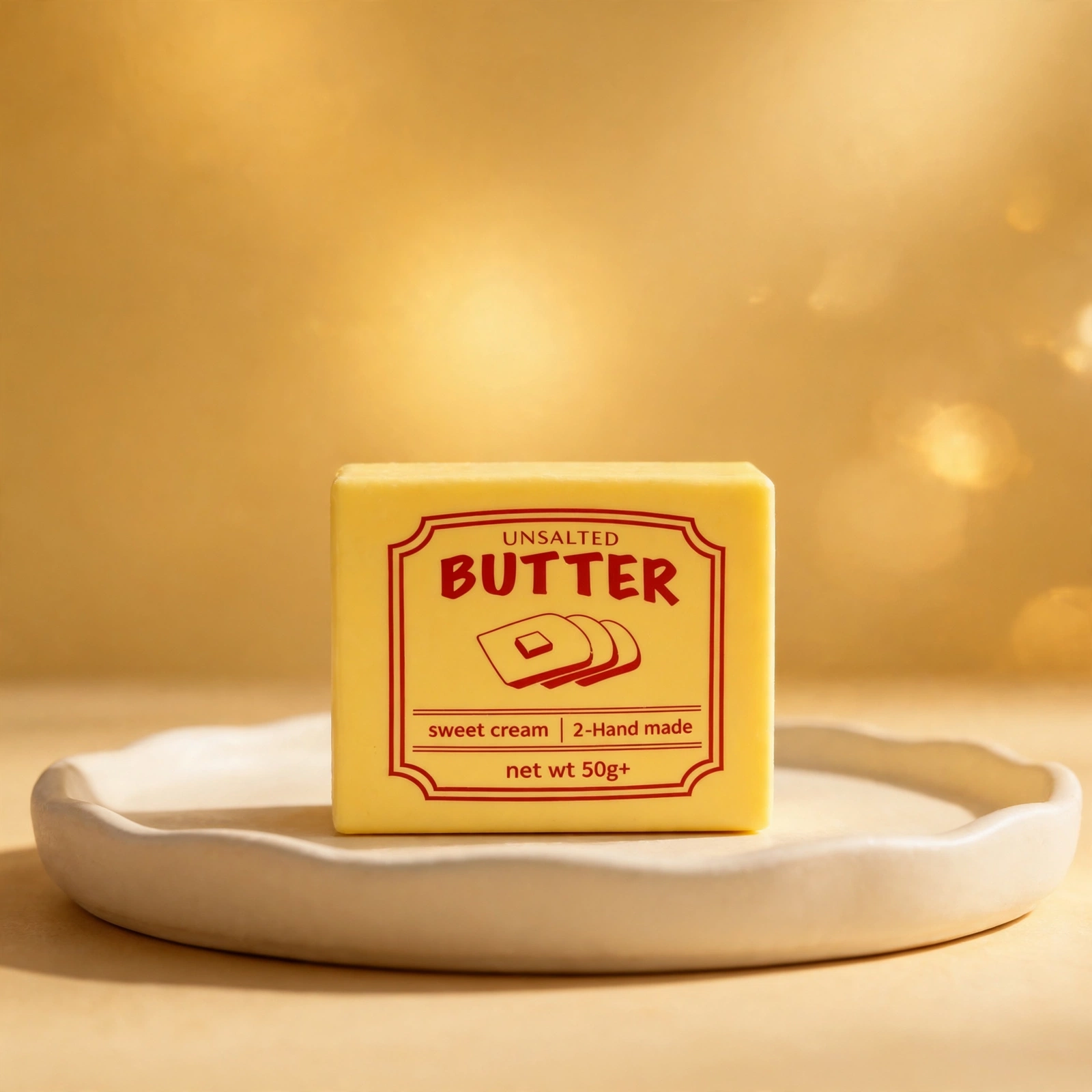 Unsalted butter squishy - mini yellow butter block with retro red label